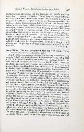 129-131 [Rezension] Michel, Ernst, Von der kirchlichen Sendung der Laien
