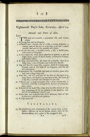 Eighteenth Day's Sale, Saturday, April 24.