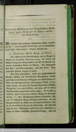 Ueber das Mißlingen des französischen Feldzuges gegen Rußland im Jahre 1812; als Einleitung