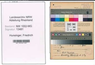 Entnazifizierung Friedrich Hunsinger , geb. 09.11.1874 (Kfz.Monteur)