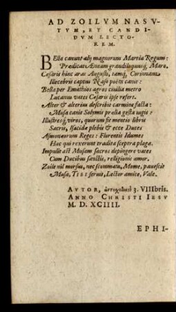 Ad Zoilum Nasutum, Et Candidum Lectorem.