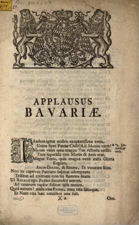Applausus Bavariæ. Tandem igitur nostris exoptatissime votis, ...