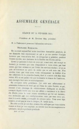 Assemblée générale - séance du 15 février 1911.