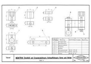 MEMOTRAK Einzelteil und Gruppenzeichnung, Achsaufhängung Vorne und Hinten (Blatt 4)