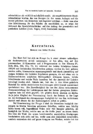 Über die Auswahl der auf den Gymnasien zu lesenden lateinischen Schriftsteller : [Korreferat]