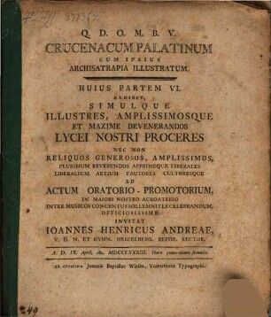 Crucenacum Palatinum Cum Ipsius Archisatrapia Illustratum. 6