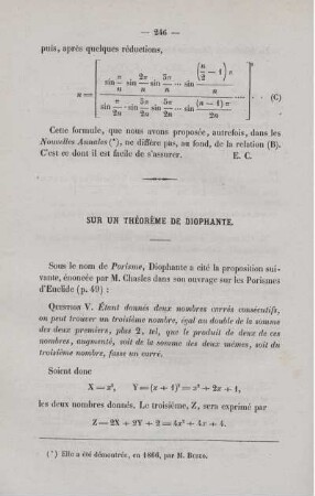 Sur un théorème de diophante.