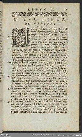 M. Tul. Cicer. De Oratore Liber II.