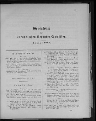 Genealogie der europäischen Regenten-Familien. Januar 1902.