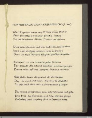 Voraussage der Verbannung (Cacciaguida, Voraussage der Verbannung, Himmel XVII, 46 - 99) : [SW X/XI: h3]; [SW X/XI, S. 120-122/192]