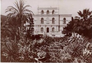 Glückwunschadresse vom Hoffotografen J. Scolto, San Remo, zur Goldenen Hochzeit des Fürsten Hugo zu Hohenlohe-Oehringen, Herzog von Ujest, und seiner Gemahlin Pauline, geb. Fürstenberg.