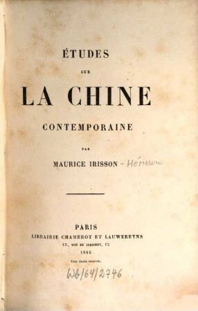 Études sur la Chine contemporaine par Maurice d'Irisson