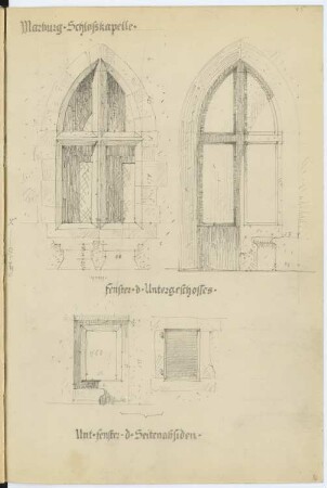 Schloss Marburg, Marburg: Ansichten Fenster Schlosskapelle (aus: Skizzen- und Fotoalbum 2)