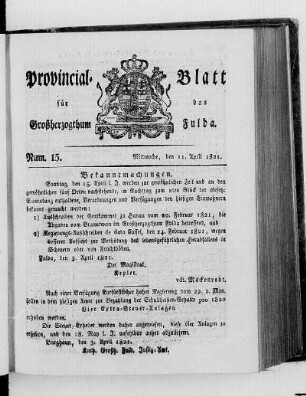 Num. 15, Ausgabe vom 11. April 1821