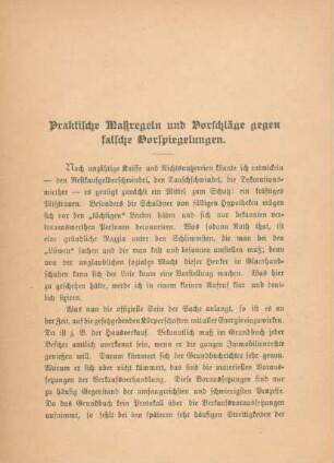 Praktische Maßregeln und Vorschläge gegen falsche Vorspiegelungen