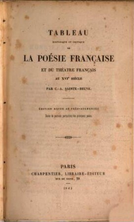 Tableau historique et critique de la poésie française et du théatre française au XVIe siècle