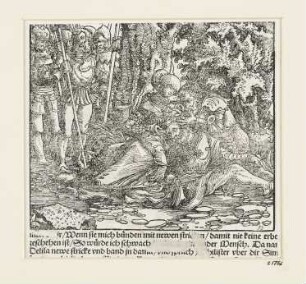 Delila verrät Simson an die Philister, aus: Martin Luther, "Biblia: Das ist: Die gantze heilige Schrifft: Deudsch", Wittenberg 1561, S. 143 verso