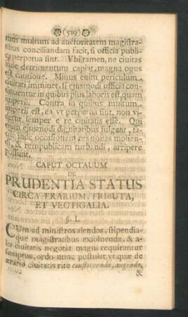 Caput Octavum. De Prudentia Status Circa Aerarium, Tributa, Et Vectigalia.