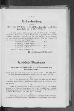 Revidierte Verordnung zur Verhütung des Mißbrauches des Versammlungs- und Vereinigungsrechts.