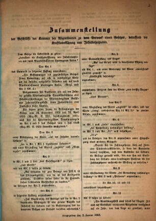 Zusammenstellung der Beschlüsse der Kammer der Abgeordneten zu dem Entwurf eines Gesetzes, betreffend die Kraftloserklärung von Inhaberpapieren : (Zusammenstellung der Beschlüsse der Kammer der Abgeordneten zu dem Gesetzesentwurfe, betreffend die Kraftloserklärung der Wechsel ...)