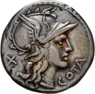 Denar des M. Aurelius Cotta mit Darstellung des Hercules in einer Zentauren-Biga