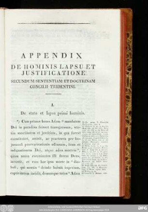 Appendix De Hominis Lapsu Et Iustificatione Secundum Sententiam Et Doctrinam Concilii Tridentini.