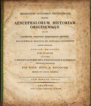Diss. anat. physiol. sistens aencephalorum historiam originemque : cum tab. aen.