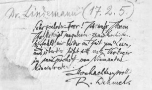 Brief an Dr. Frido Lindemann