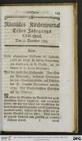 XXII. Stueck. Den 22. December 1785