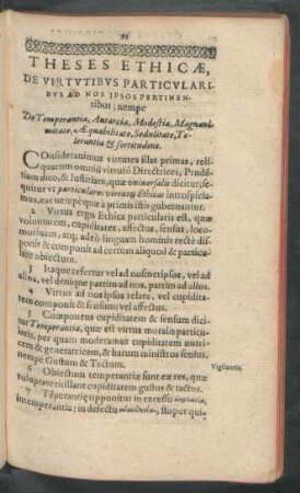 Theses Ethicae, De Virtutibus Particularibus Ad Nos Ipsos Pertinentibus