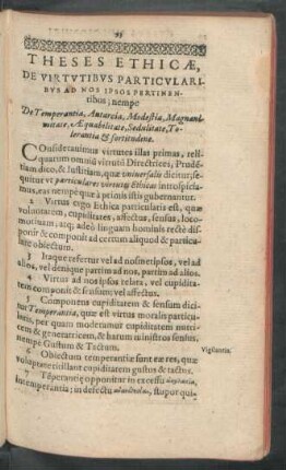 Theses Ethicae, De Virtutibus Particularibus Ad Nos Ipsos Pertinentibus
