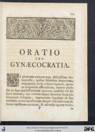 Oratio Pro Gynaecocratia.