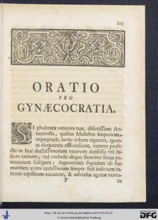 Oratio Pro Gynaecocratia.