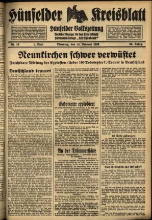 Erste Ausgabe vom Dienstag, den 14. Februar 1933.