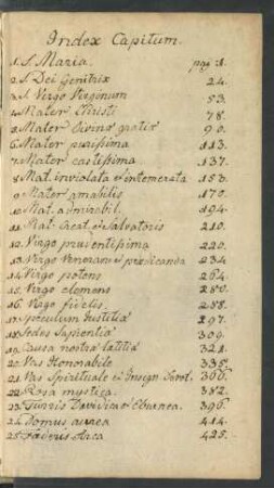 Handschriftliches Inhaltsverzeichnis