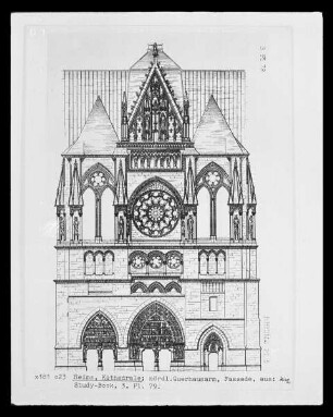 Aufriss der nördlichen Querhausarmfassade der Kathedrale Notre Dame zu Reims