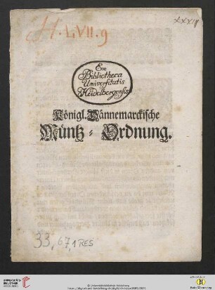 Königl. Dännemarckische Müntz=Ordnung : [Glückstadt, den 15. Novembris, Anno 1689.]