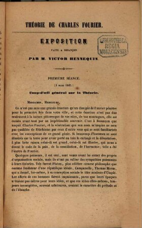 Exposition, faite à Besançon, en mars 1847 : Théorie de Charles Fourier