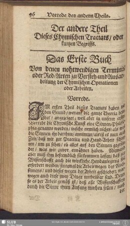 Der andere Theil Dieses Chymischen Tractats, oder kurtzen Begriffs