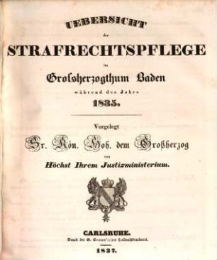 Übersicht der Strafrechtspflege im Großherzogthum Baden. 1835