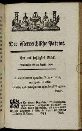 Ein und sechzigstes Stück. Dienstags den 29. April. 1766. - Vier und sechzigstes Stück. Freytags den 9. May. 1766.