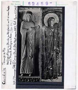 Vergleich: Cividale, Tempietto Longobardo (S. Maria in Valle), Heiligenfigur mit Rom, Santa Maria Antiqua, Fresko