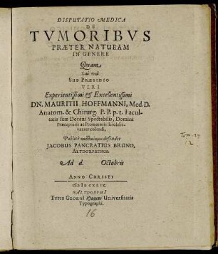Disputatio Medica De Tumoribus Praeter Naturam In Genere