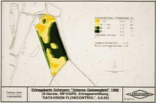 Ertragskartierung Scheyern "Unteres Hohlfeld" 1992 (S-Gerste; ASHTEC-GPS; Ertragsermittlung "YIELD-O-METER", 5. + 6.8.1992)