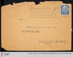 Korrespondenz von Alice und Ludwig Klein: Umschlag von Erna Klein an Irmgard Klein
