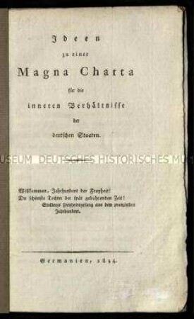 Broschüre über eine Verfassung für die Deutschen Staaten nach den Befreiungskriegen