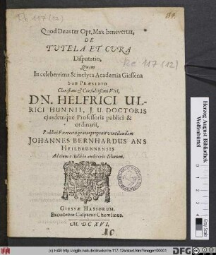 De Tutela Et Cura Disputatio