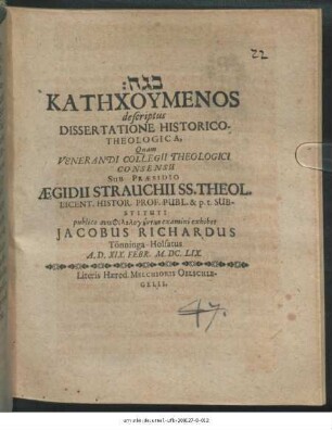 Katēchumenos descriptus Dissertatione Historico-Theologica