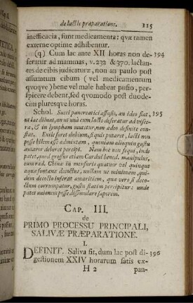 Cap. III. de Primo Processu Principali, Salivæ Præparatione.
