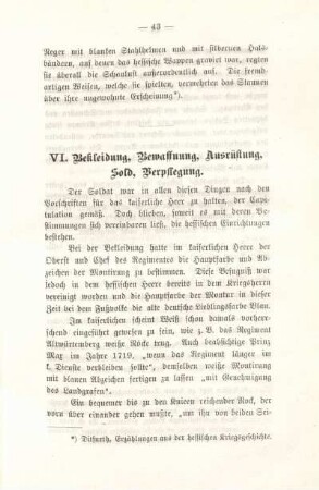 VI. Bekleidung, Bewaffnung, Ausrüstung, Sold, Verpflegung.